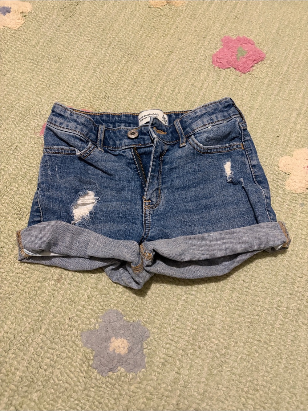 Abercrombie & Fitch Distressed Rolled Hem Girl’s Denim Shorts - Blue
